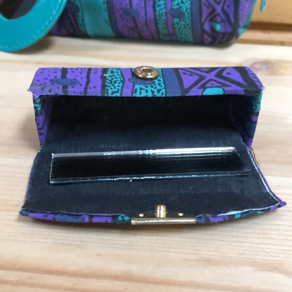 Vintage Geometric 80’s Style Makeup Pouch Mirror Lipstick Carrier Hand Bag - Picture 9 of 10